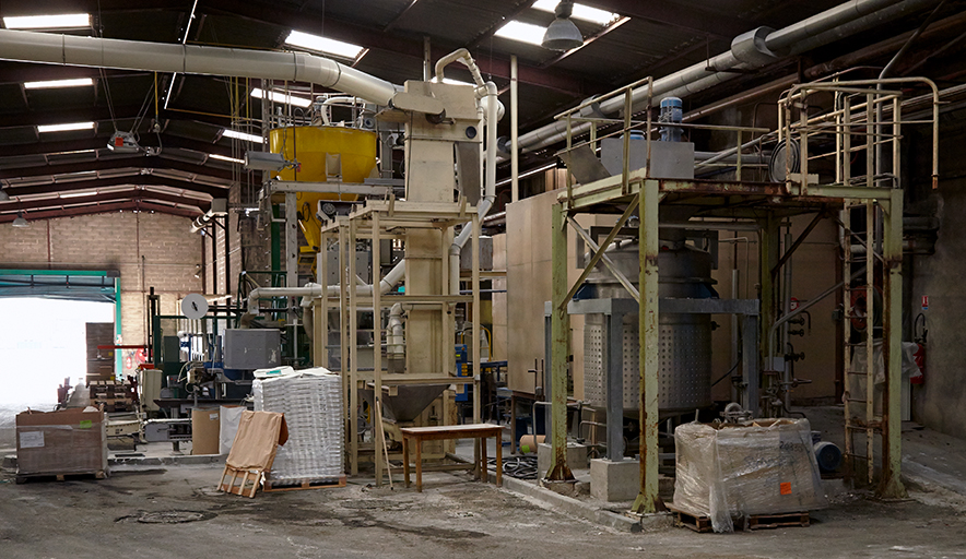 Chaîne de production des lessives en poudre.