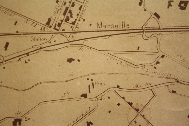  Ville de Marseille. Voirie municipale. Plan de la ville de Marseille et de ses abords [détail de l'usine du fer à cheval].