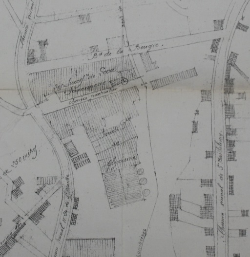 Plan du quartier de St Barthélémy en prenant pour centre la savonnerie Leca et dans un rayon de 250 mètres.