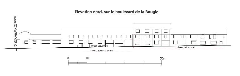 Elévation nord, sur le boulevard de la Bougie