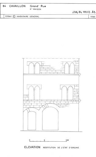 Elévation antérieure. Restitution de l'état d'origine.