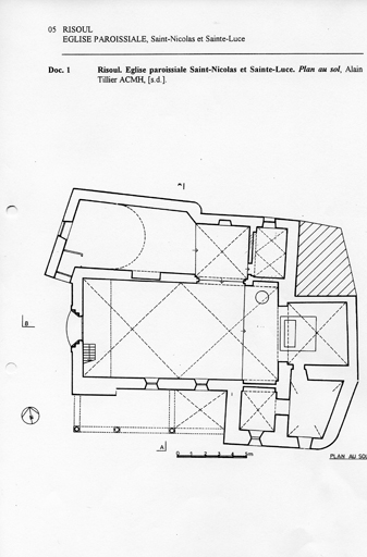 Risoul. Eglise paroissiale Saint-Nicolas et Sainte-Luce. Plan au sol, 1985.