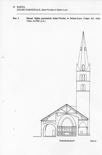 Risoul. Eglise paroissiale Saint-Nicolas et Sainte-Luce. Coupe AA.