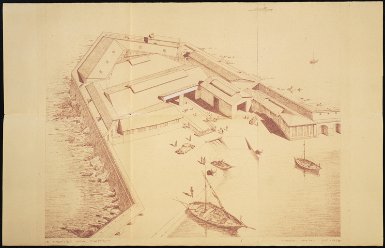 Croquis du bastion Saint Jaume à l'époque des chantiers navals.