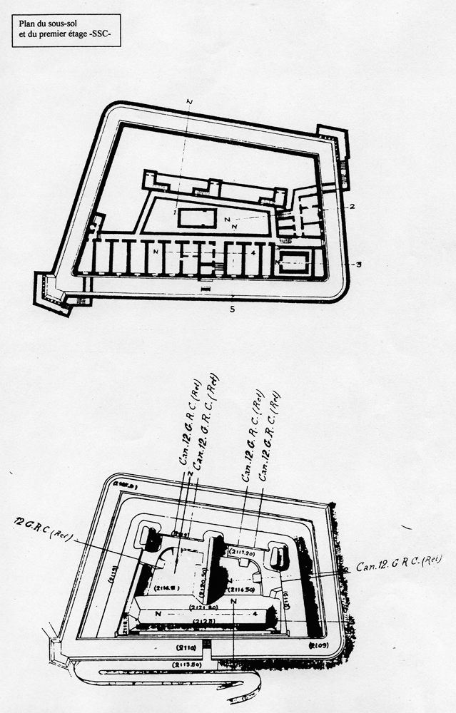 Fascicolo contenente il piano d'insieme [...] del Colle di Tenda [Document contenant le plan d'ensemble [...] du Col de Tende]. Détail : plan du sous-sol et du premier étage -SSC- [fort Pernante].