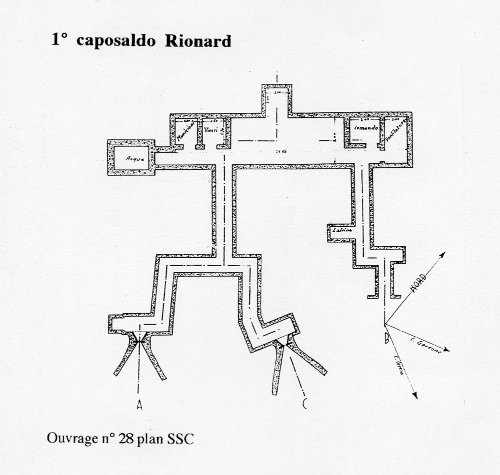 Fascicolo contenente il piano d'insieme [...] del Colle di Tenda [Document contenant le plan d'ensemble [...] du Col de Tende]. Détail : 1° caposaldo Rionard [ouvrage 28 : plan].