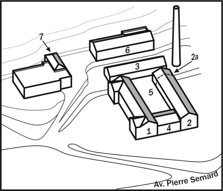 Schéma d'implantation des principaux bâtiments de l'usine Tombarel