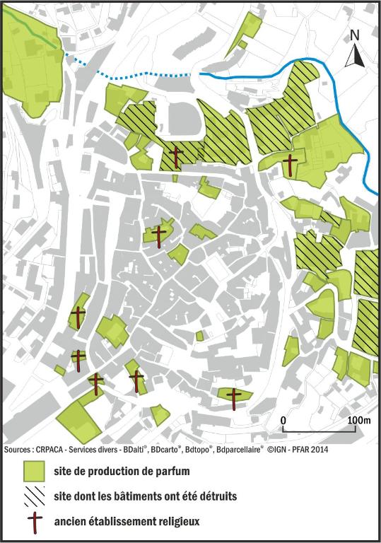 Implantation des parfumeries grassoises (2e moitié du XVIIIe s. - 3e quart du XXe s.) [centre-ville]