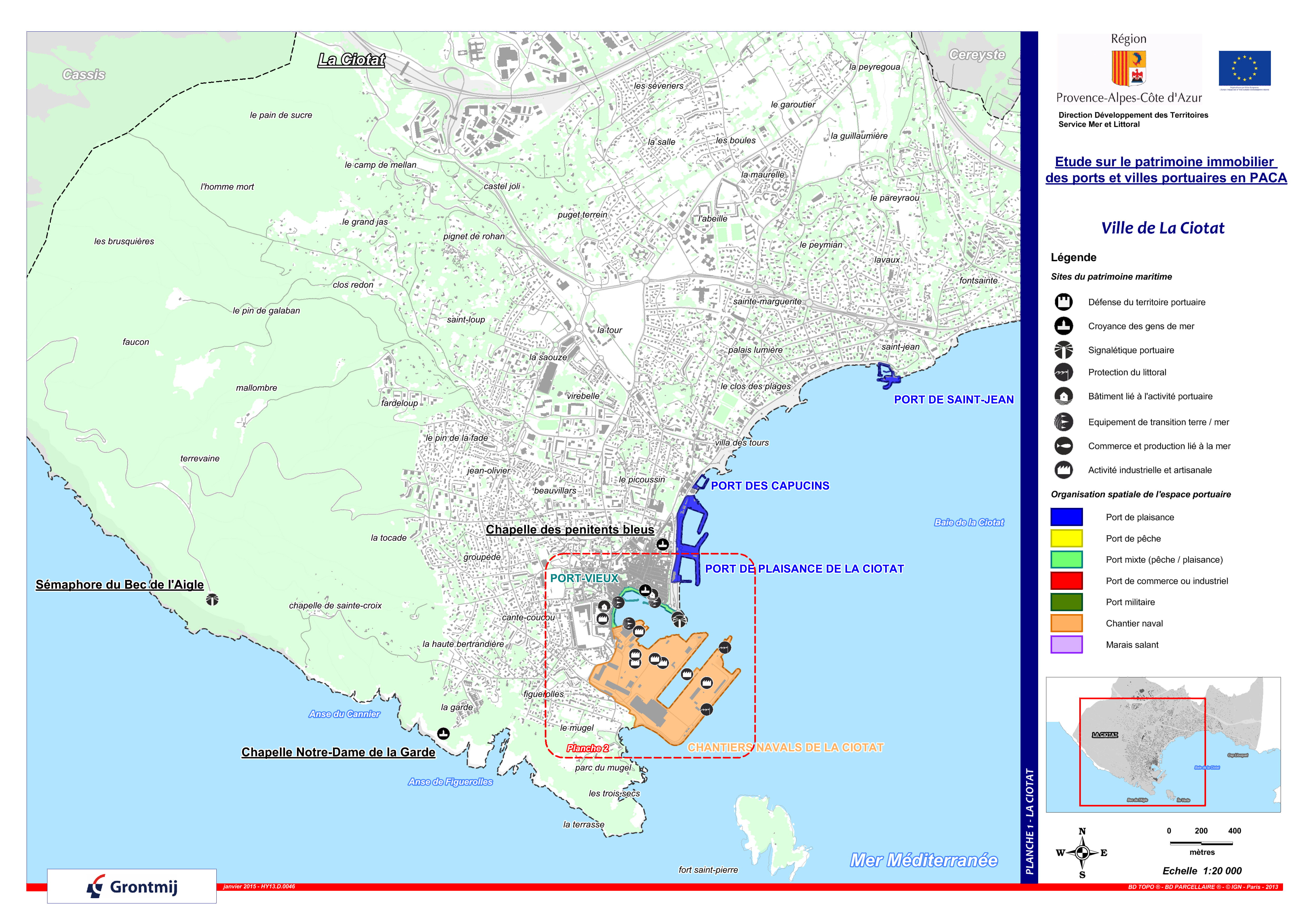 Carte des infrastructures portuaires de la commune de La Ciotat. ; Carte des infrastructures portuaires de la commune de La Ciotat.