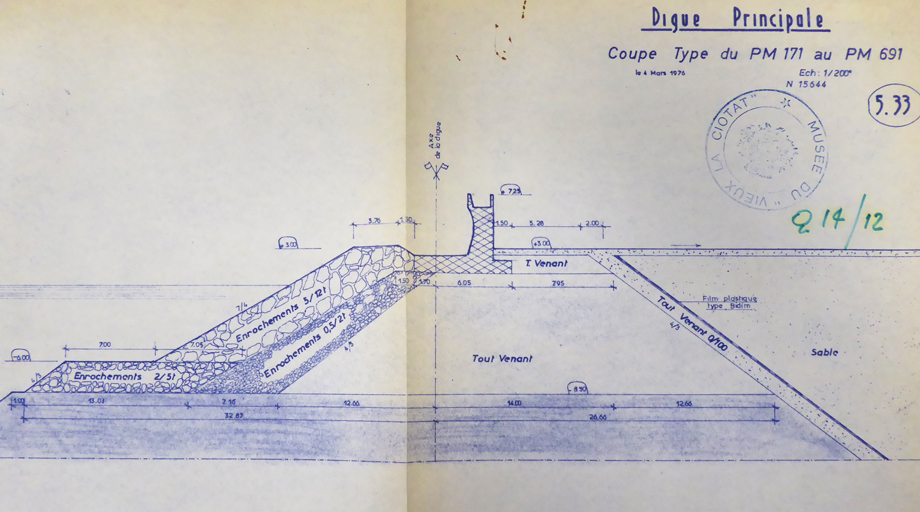 Plan de coupe de la nouvelle digue du large.