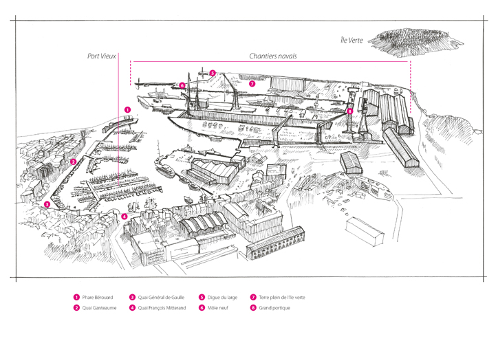 Croquis de la zone du Port Vieux et des Chantiers navals de La Ciotat.