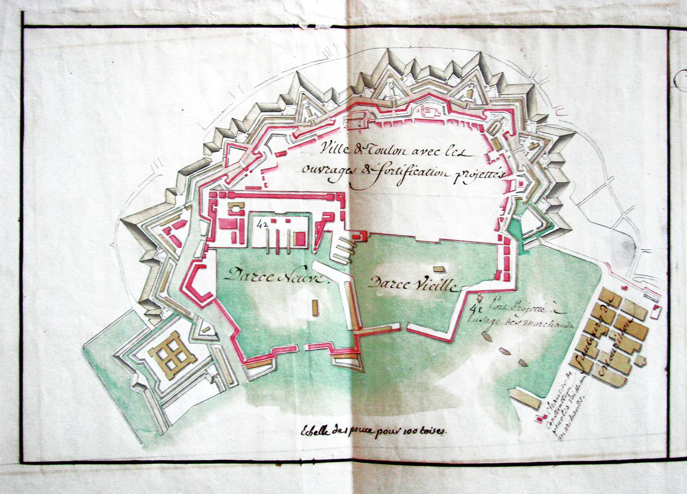 Ville de Toulon avec les ouvrages et fortifications projettés. [Projet général pour la ville de Toulon]. 1764.