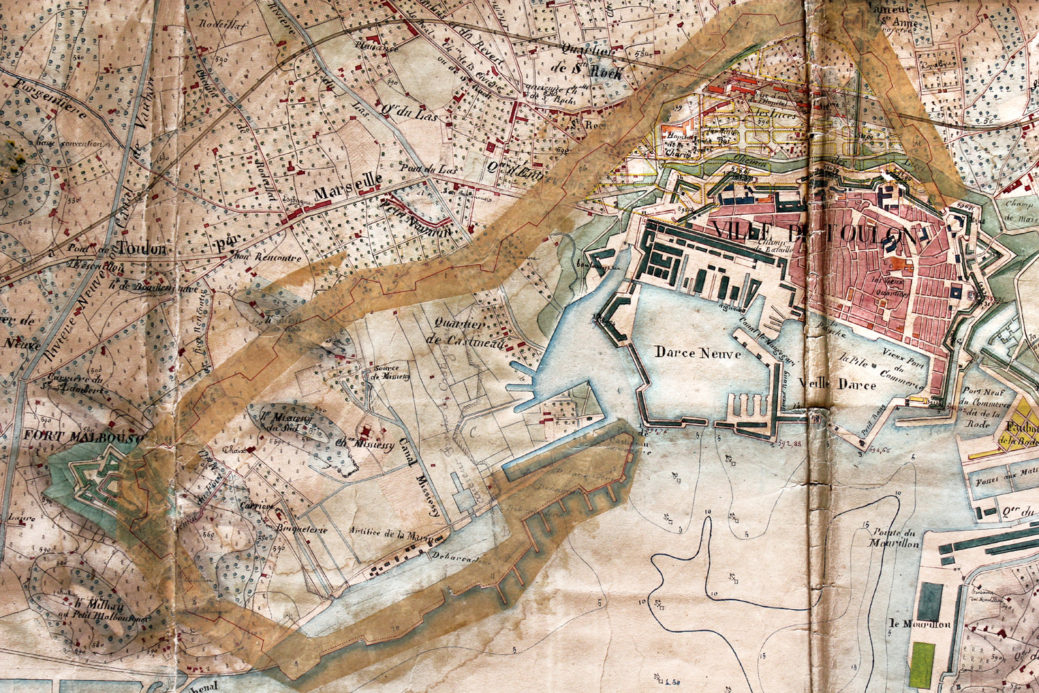 Plan général de la ville de Toulon en 1841, actualisé en 1850.