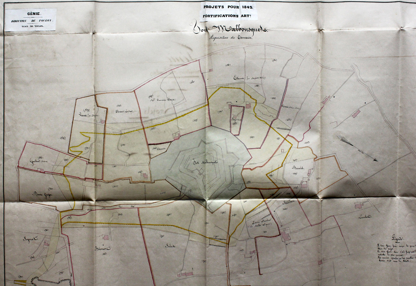 Projets pour 1842. Fort Malbousquet. Acquisition du terrain [Lunette]. 1841.