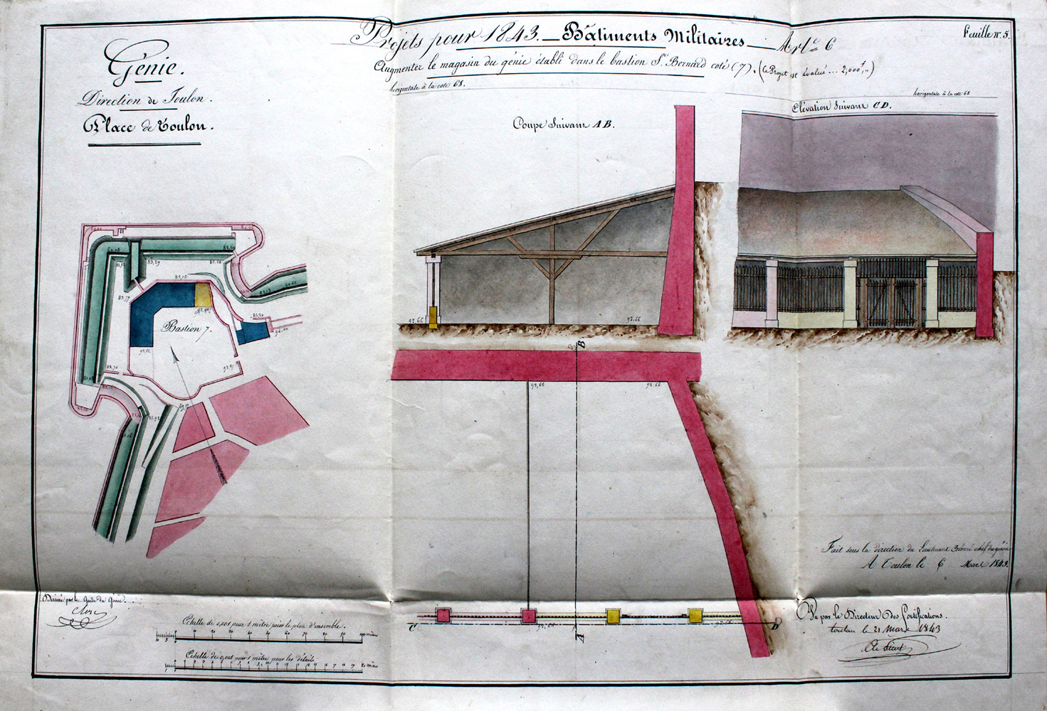 Projets pour 1843 : augmenter le magasin du génie établi dans le bastion St-Bernard. 1843.