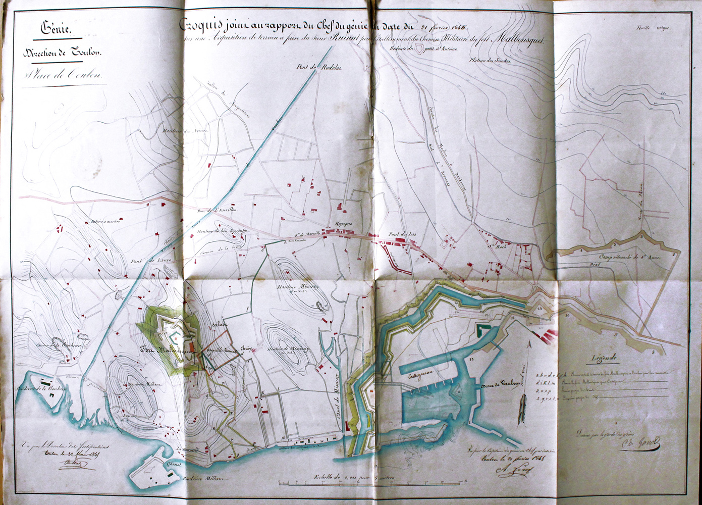 Croquis joint au rapport du chef du génie [...] en date du 21 février 1845. [Etat des projets Castigneau-Malbousquet]