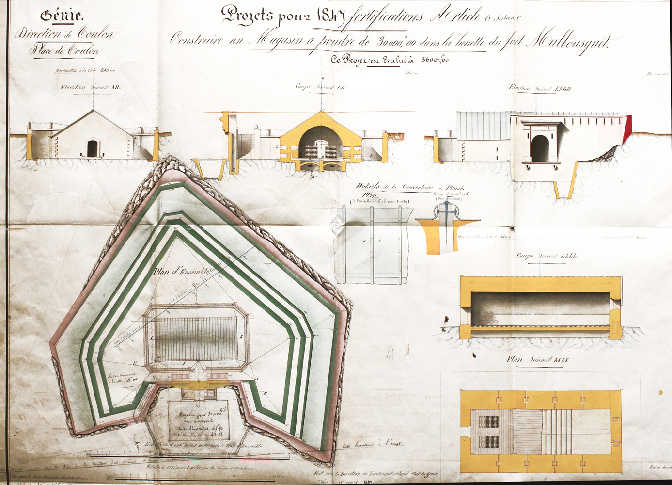 Projets pour 1847. Construire un magasin à poudre [...] dans la lunette du fort Malbousquet. 1847.