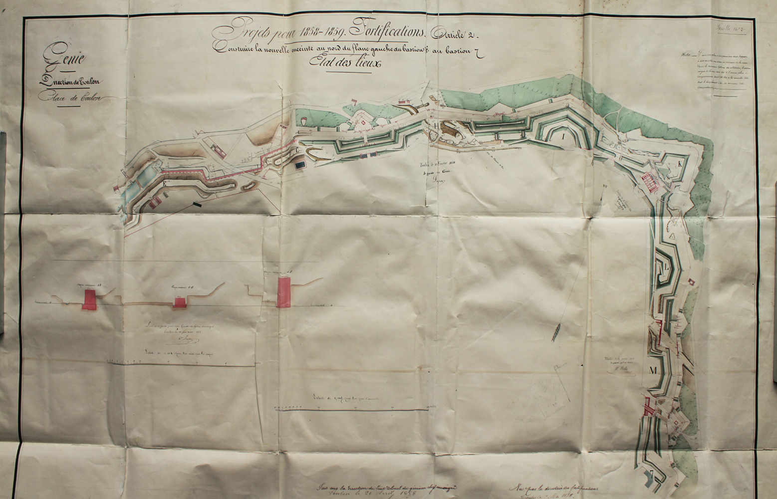 Projets pour 1858-1859 Fortifications. Construire la nouvelle enceinte au nord du flanc gauche du bastion E au bastion 7. Etat des lieux. 20 avril 1858
