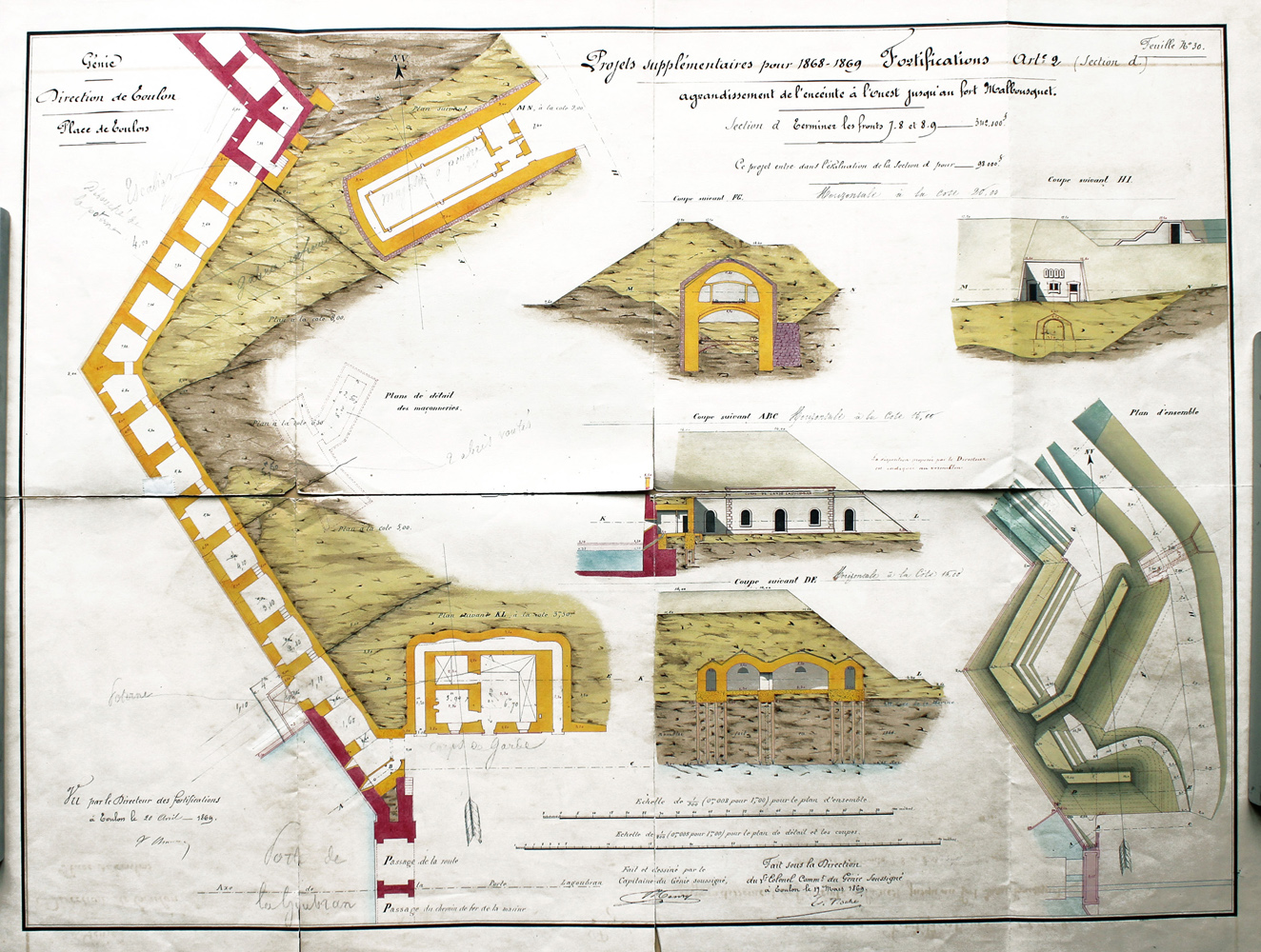 Projets supplémentaires pour 1868-1869. Fortifications [...] agrandissement de l'enceinte à l'ouest jusqu'au fort Malbousquet. 1869.