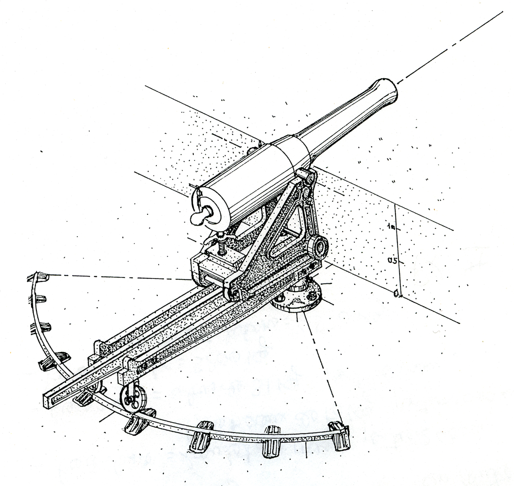 Canon de 30 ou de 16 cm Tme sur affût de côte en fonte.