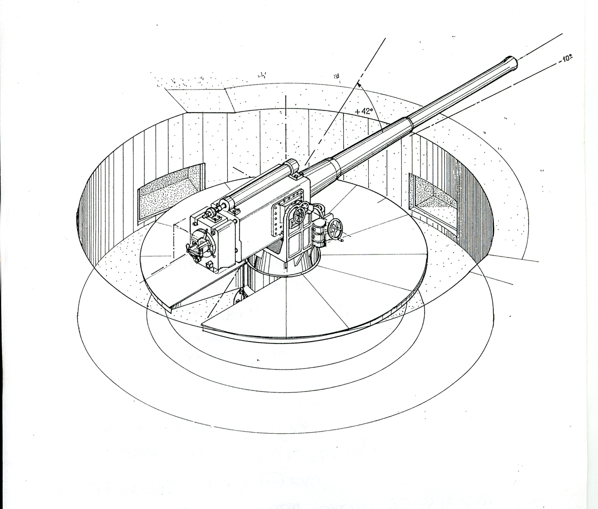 Canon de bord de 164 mm modèle 1893-1896 sur affût de côte M 1923 (sans le masque).