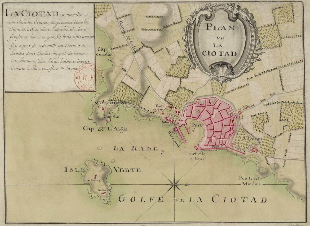Plan de La Ciotat, carte manuscrite, 18e siècle.