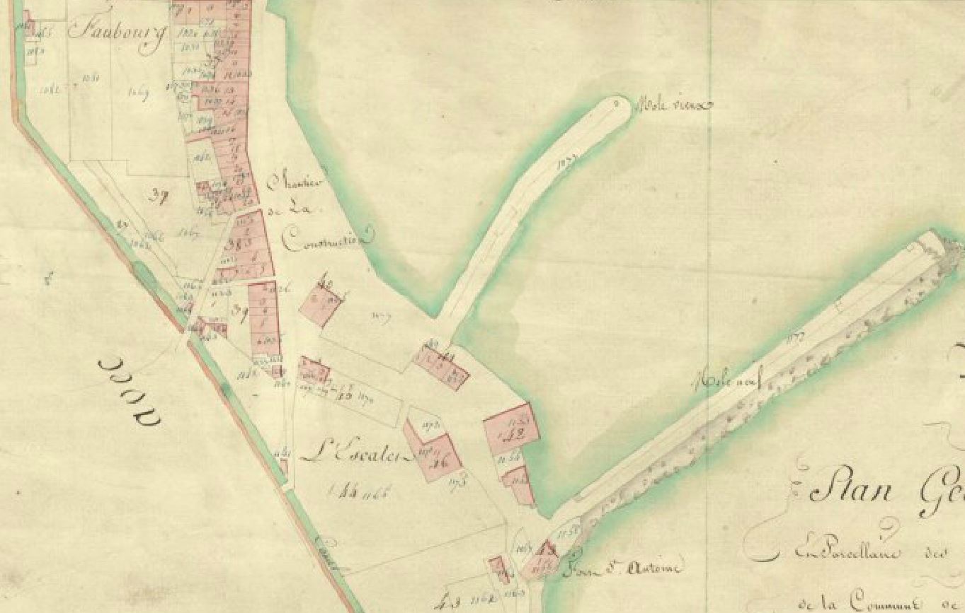 Plan de situation du chantier naval de l'Escalette, détail du plan cadastral de La Ciotat, 1810.