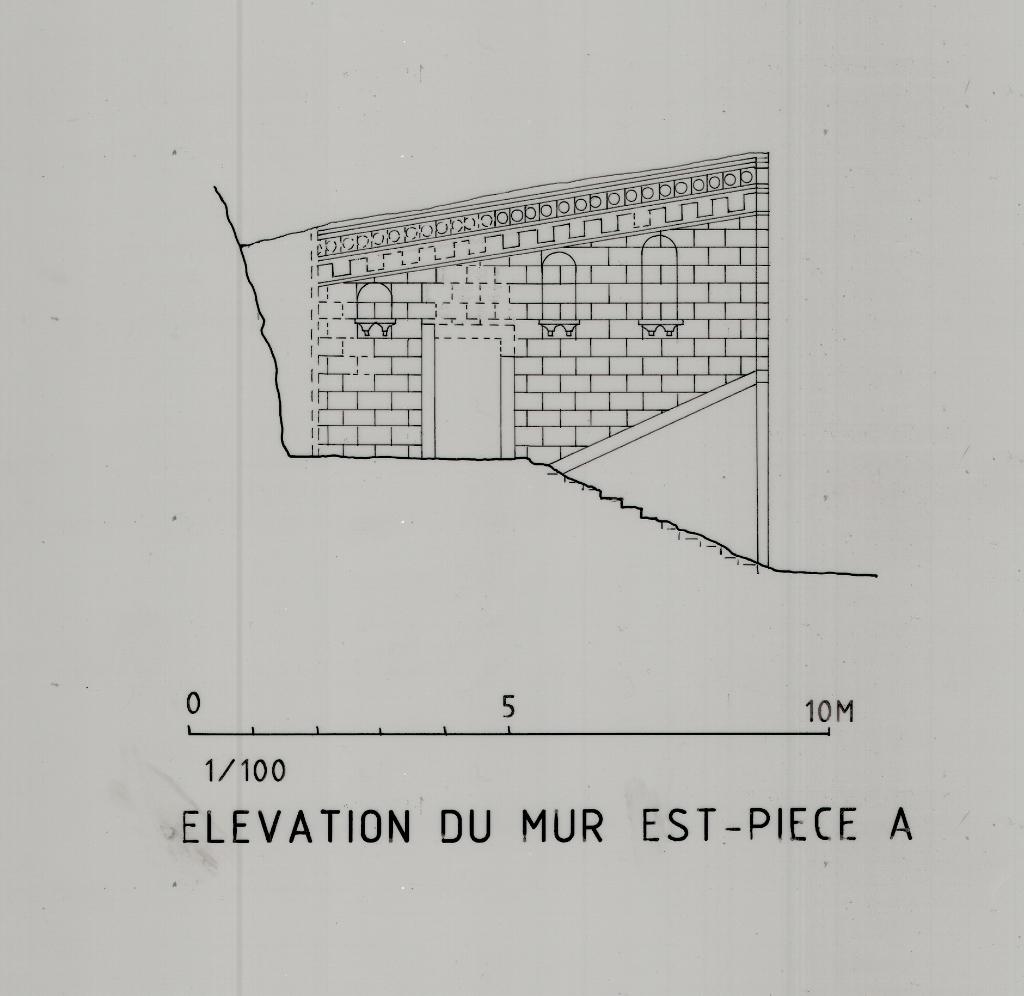 Temple de jardin. Pièce A. Elévation du mur est.