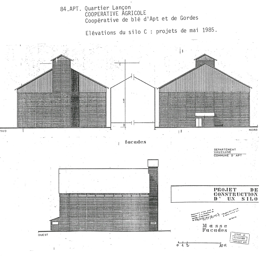 Elévations du silo C : projets de mai 1985.