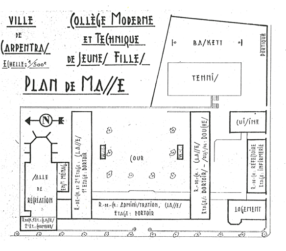 Carpentras. Collège Moderne et technique de Jeunes Filles. Plan de masse. 