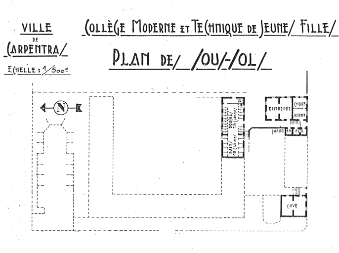 Carpentras. Collège Moderne et technique de Jeunes Filles. Plan de sous-sol.