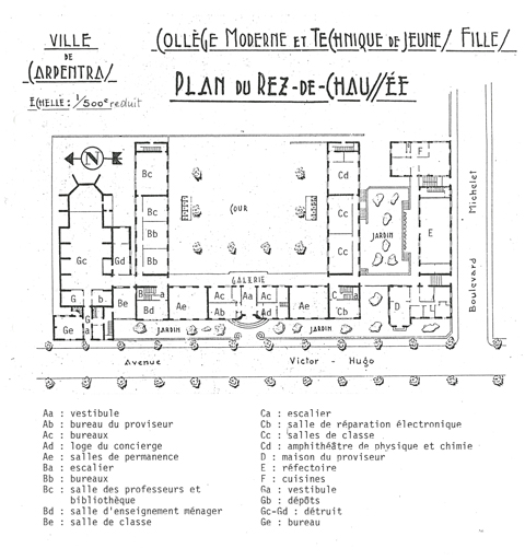 Carpentras. Collège Moderne et technique de Jeunes Filles. Plan du rez-de-chaussée.