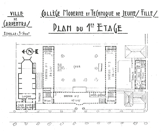 Carpentras. Collège Moderne et technique de Jeunes Filles. Plan du 1er étage.