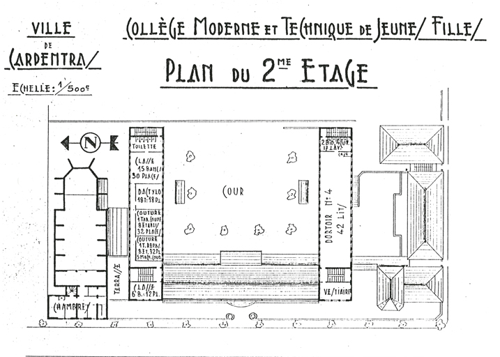 Carpentras. Collège Moderne et technique de Jeunes Filles. Plan du 2e étage.