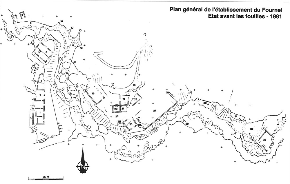 Plan général de l'établissement du Fournel. Etat avant les fouilles, 1991.