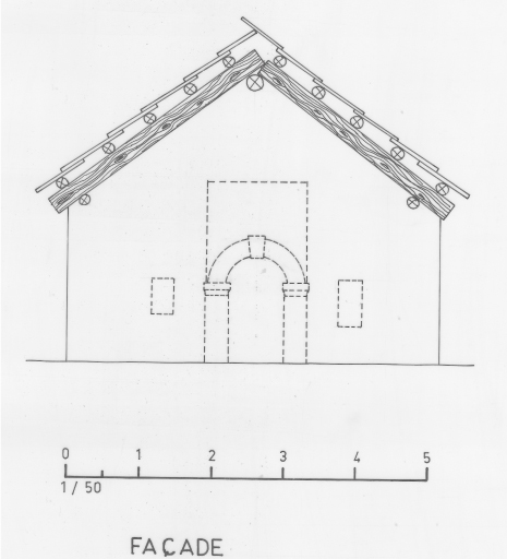 Ville Haute, chapelle Saint-Benoit et Saint-Pierre : Plan, élévation des deux façades pignon.