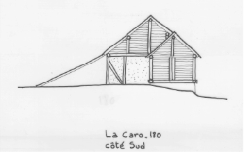 Habitat temporaire. Typologie des pignons. La Caro, parcelle 180.