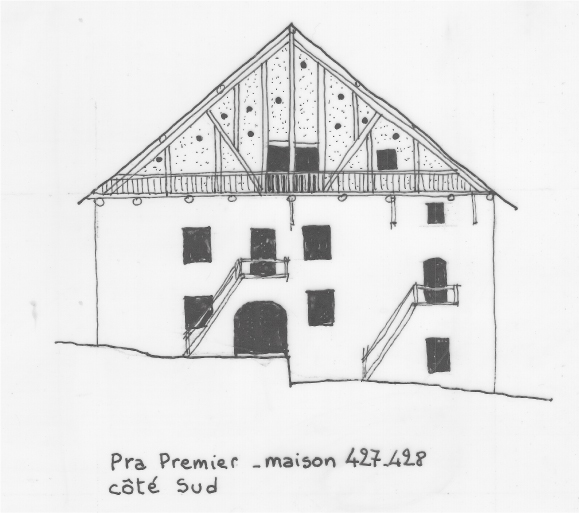 Habitat permanent. Typologie des pignons. Pra Premier, parcelle 427-428.