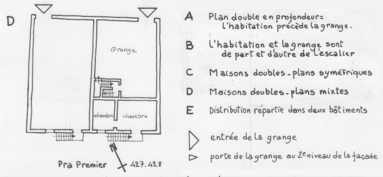 Habitat permanent : 1er étage, type D : maisons doubles, plans mixtes.