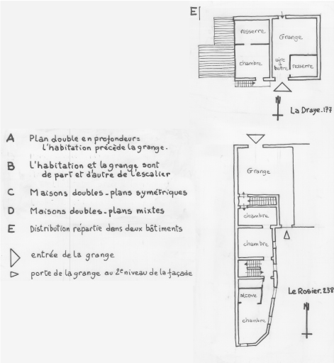 Habitat permanent : 1er étage, type E : distribution répartie dans 2 bâtiments.