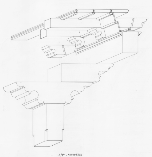 Tribune : axonométrie de la structure bois.