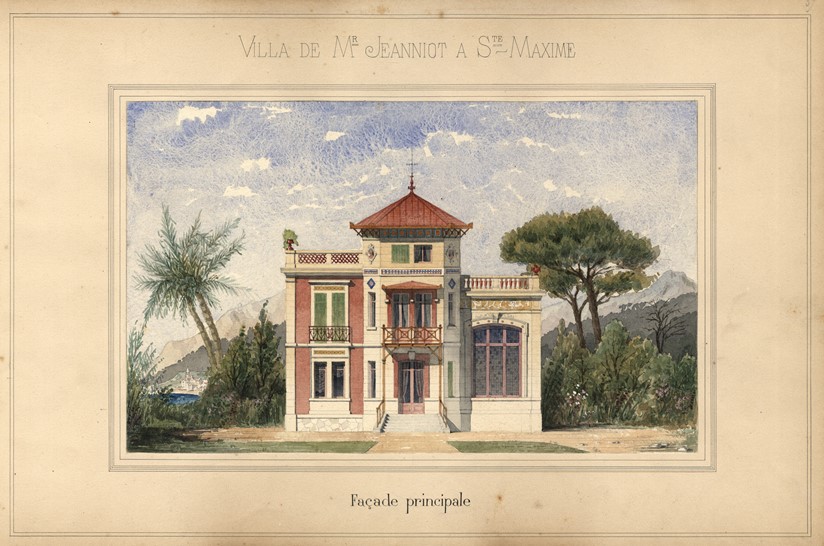 VILLA DE MR JEANNIOT A STE MAXIME. Façade principale.