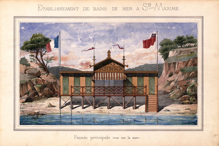 ETABLISSEMENT DE BAINS DE MER A STE MAXIME. Façade principale (vue sur la mer).