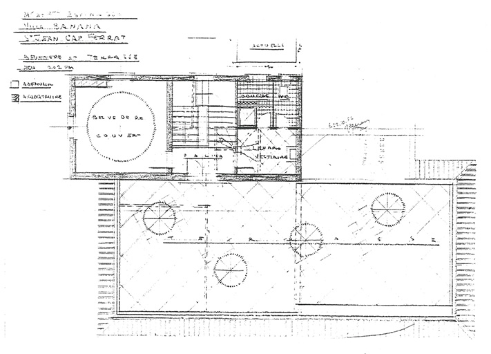 Mr et Mme Espinasse propriétaires. Villa Banana. St Jean Cap Ferrat. Plan de la terrasse et de la tour. [Projet d'agrandissement]. 1962.