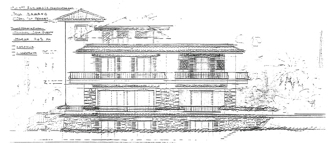 Mr et Mme Espinasse propriétaires. Villa Banana. St Jean Cap Ferrat. Elévation sud-ouest. [Projet d'agrandissement]. 1962.