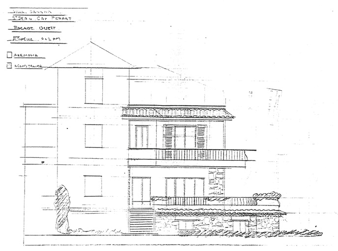 Mr et Mme Espinasse propriétaires. Villa Banana. St Jean Cap Ferrat. Façade ouest. [Projet d'agrandissement]. 1962.