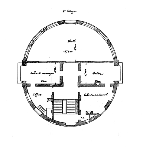 Villa La Vigie à Saint-Jean-Cap-Ferrat. Plans. - Architecte M. E. Crozet-Fourneyron. [Plan du rez-de-chaussée, du premier étage, du deuxième étage, du troisième étage, du toit terrasse réalisés d'après le projet initial de 1887]. vers 1926. Détail : plan du 2e étage.