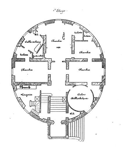 Villa La Vigie à Saint-Jean-Cap-Ferrat. Plans. - Architecte M. E. Crozet-Fourneyron. [Plan du rez-de-chaussée, du premier étage, du deuxième étage, du troisième étage, du toit terrasse réalisés d'après le projet initial de 1887]. vers 1926. Détail : plan du 1er étage.