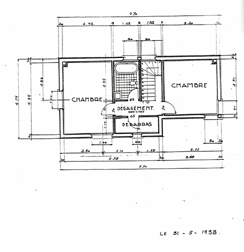 [Maison 40 avenue Lamaro à Eze. Permis de construire. Plans, élévation, coupe.] 1938. Détail : plan du rez-de-chaussée.