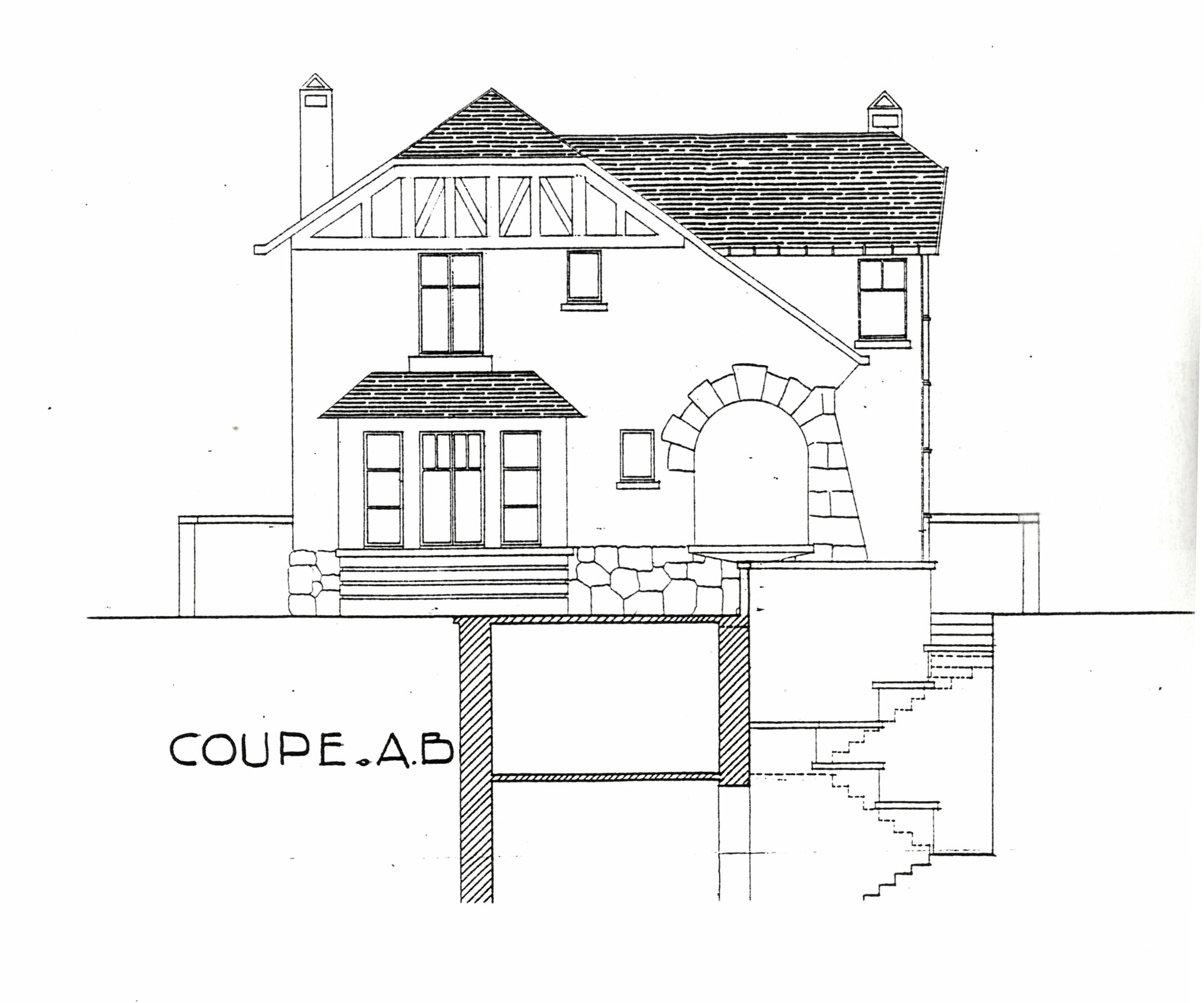 [Maison 40 avenue Lamaro à Eze. Permis de construire. Plans, élévation, coupe.] 1938. Détail : élévation sud.